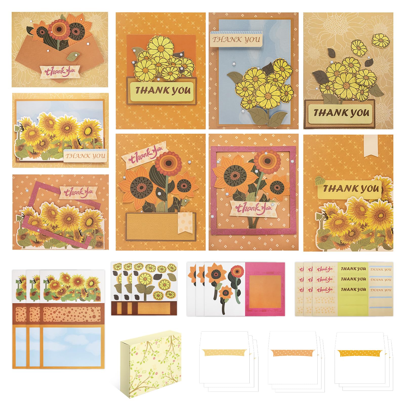 CREATIVETREES Card Making Kits DIY Blank Cards Sunflower Thank You Cards with Envelopes 9 Sets, Note Greeting Cards Set, Greeting Cards for All Occasions