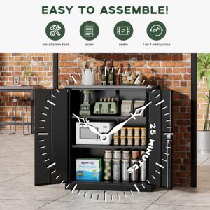 Greenvelly Metal Storage Cabinet with Lock,36" Metal Lockable Storage Cabinet with Doors and 2 Adjustable Shelves, Black Steel Locking Counter Cabinet for Office,Garage, Home, School