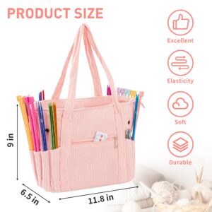 AGX Bravo Crochet Bag Yarn Holder Storage Crochet Organizer Knitting Tote Bags for Women Large Capacity Yarn Organizer for Crocheting Accessories, Knitting Needles Crochet Hook Case for Travel (Pink)