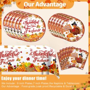 Thanksgiving Paper Plates and Napkins, Friendsgiving Party Decorations Plates Napkins Tablecloth Serving 25 Guests Thankful for You Funny Thanksgiving Friendsgiving Party Supplies Table Decorations