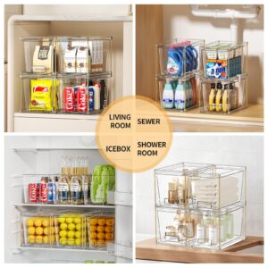 YCIA&DONE 4 Pcs Luxury Stackable Storage Drawers, Clear Organizers and Storage for Closet Bathroom Kitchen Under Sink Pantry, Easily Assemble Plastic Storage Bin for Makeup Cabinet Fridge Medicine