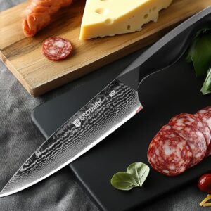 BRODARK Damascus Chef Knife 8 Inch - Ultra Sharp Kitchen Knife, Japanese Knife with Full-Tang Ergonomic Handle, Cooking Knife for Home, Restaurant (Dark Horse Series)