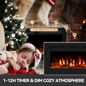 Manastin 60 Inch Electric Fireplace in-Wall Recessed and Wall Mounted with Remote Control, 750W/1500W Thin Wall Fireplace Heater(60-99°F Thermostat) with 12 Adjustable Color, Timer and Log Set