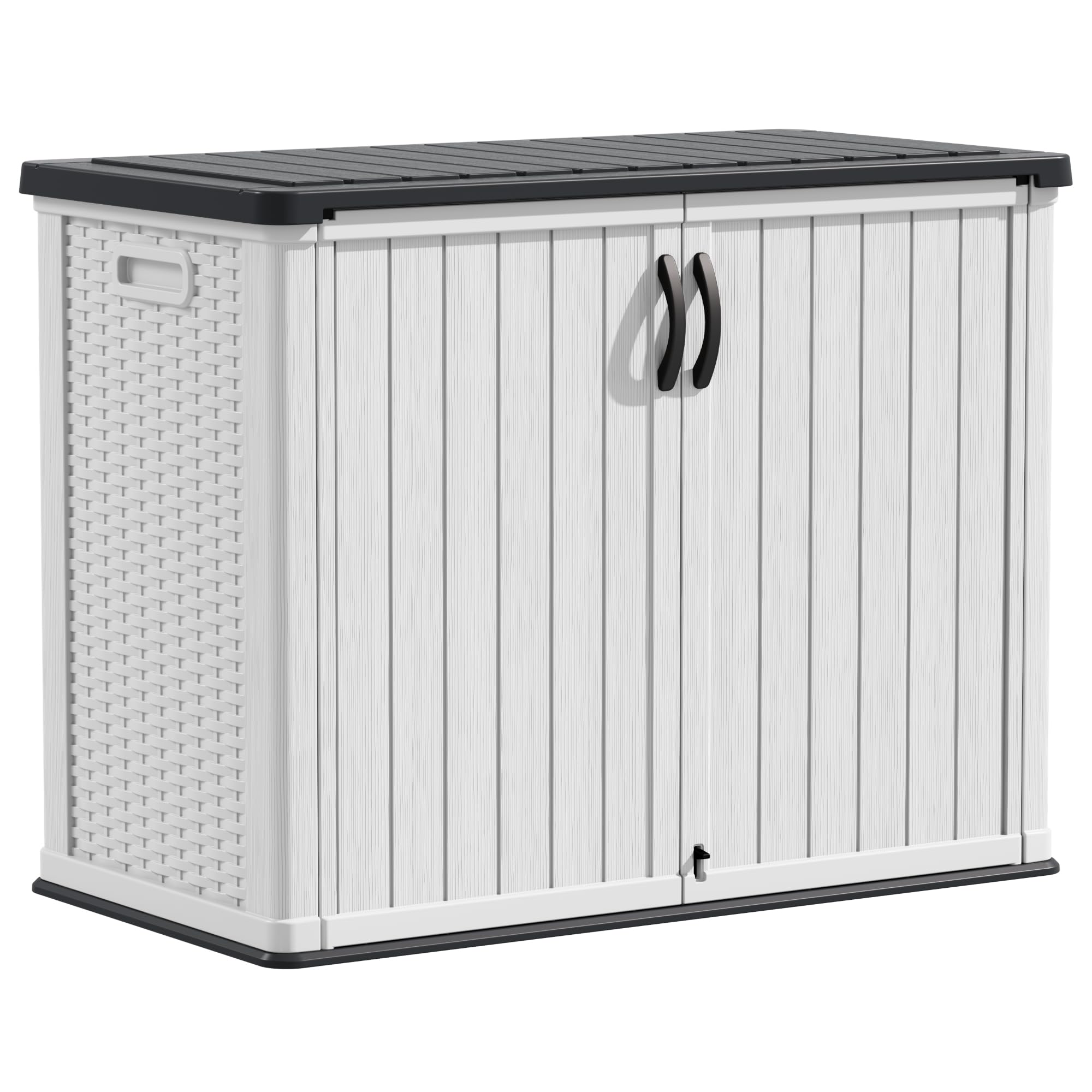 Devoko Outdoor Storage Cabinet 26 Cu Ft with Pad-Lockable Doors, Horizontal Storage Shed Waterproof Patio Tools Storage Box for Sofa Cushions, Gardening Tools and Accessories (White)