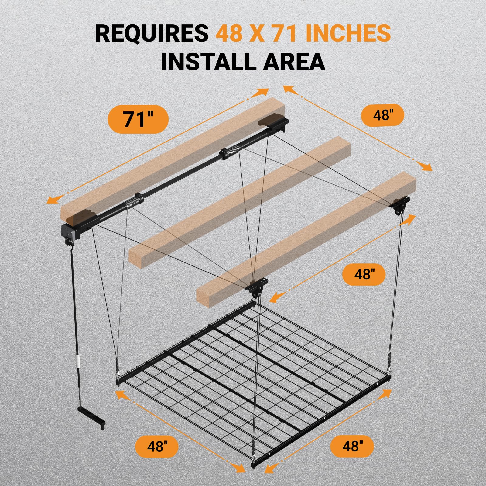 eShelf Adjustable Overhead Garage Storage Rack, 4x4ft Garage Ceiling Storage Lift, Heavy Duty Garage Storage Lift System With 300lbs Weight Capacity, Perfect for Kayaks, Ladders