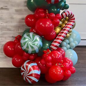 Christmas Balloon Garland Arch Kit Red Green Gold White 144 pcs 12" 10" 5" Latex Balloons Candy Cane Balloons for Kids Xmas New Year Birthday Holiday Party Indoor Outdoor Decorations Supplies