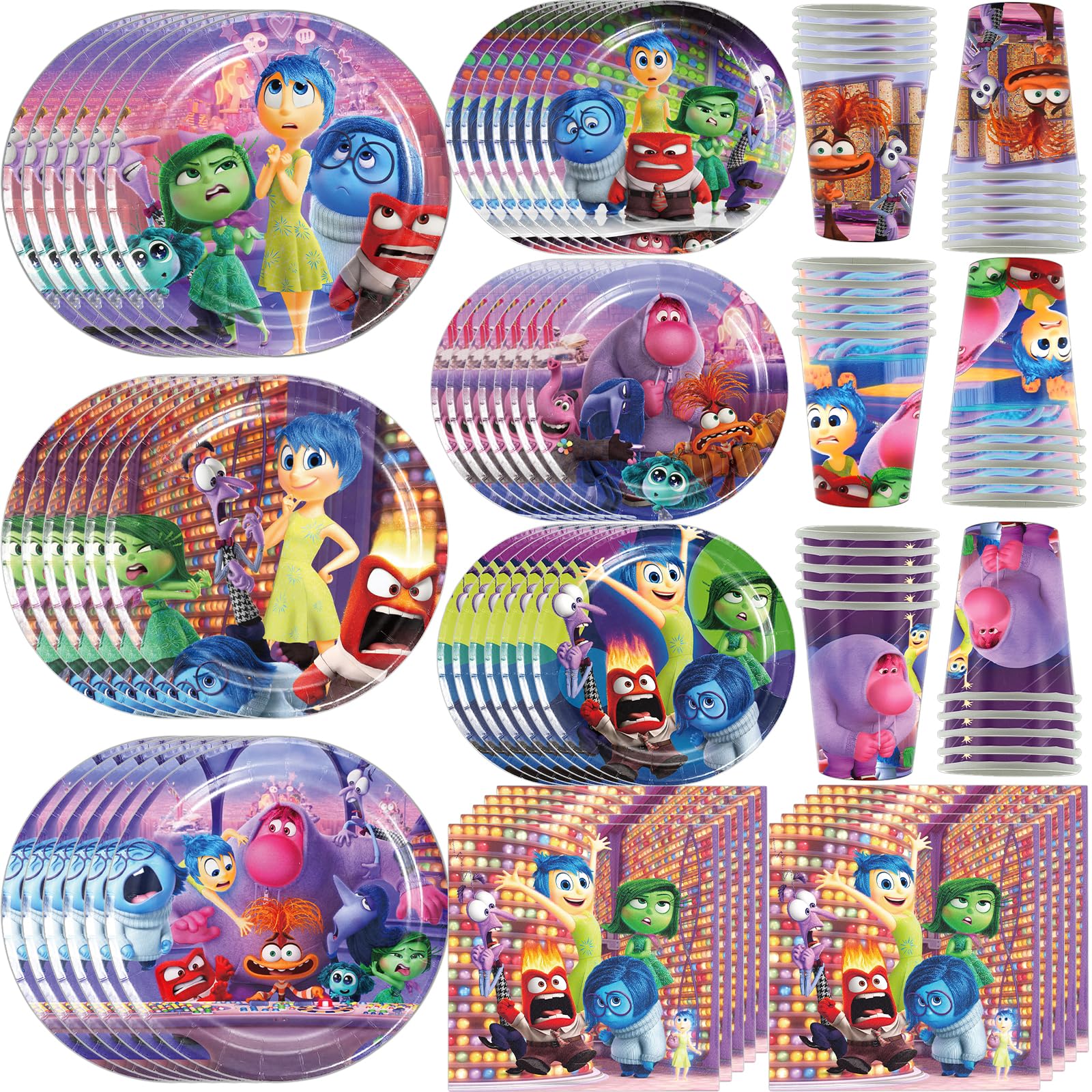 Inside Out Birthday Party Supplies,Inside Out Party Tableware Decoration.Inside Out Plates Napkins Tablecloth Kit for Inside Out Supplies