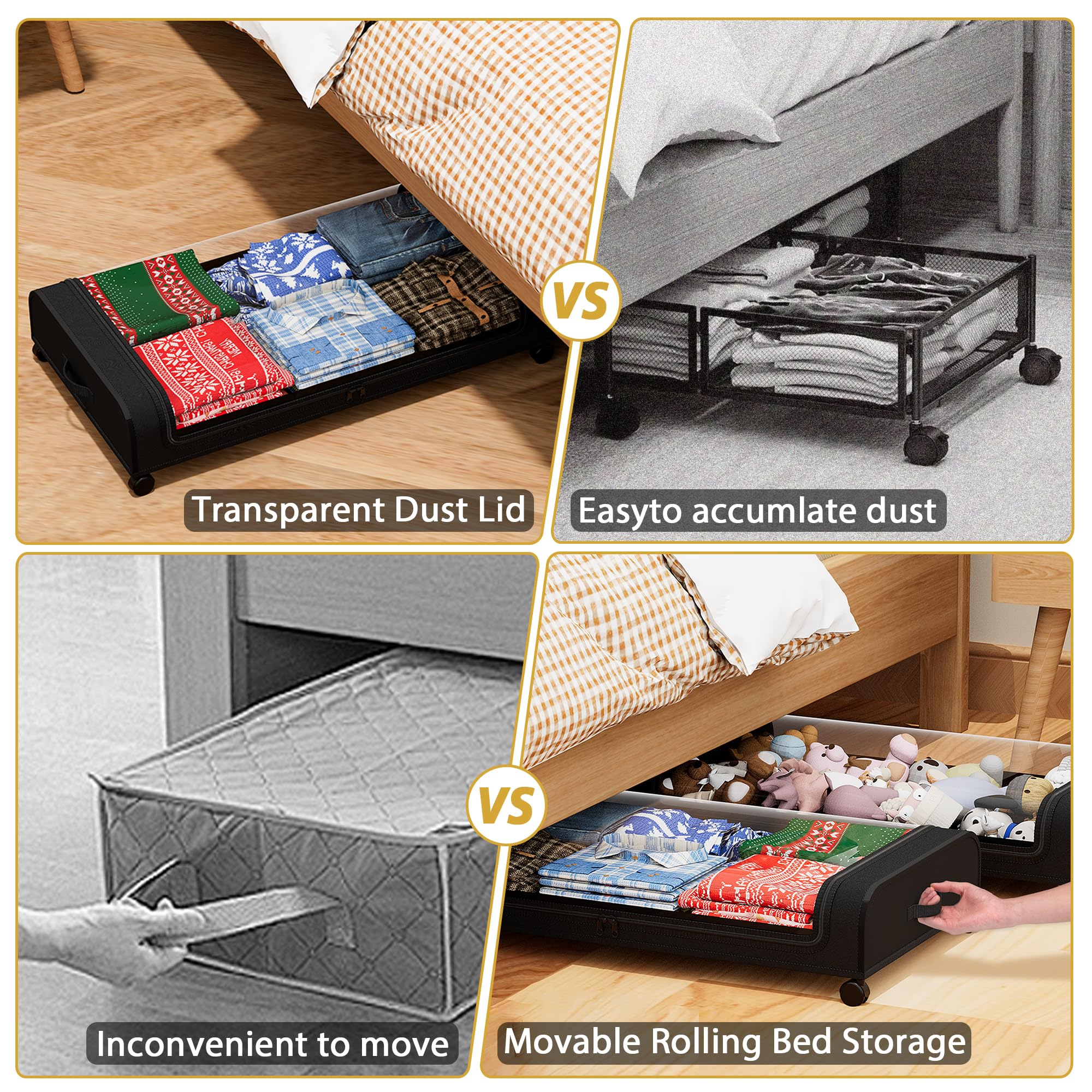 Under Bed Storage with Wheels 2 Pack: Under Bed Storage Containers with Lids, Large Under the Bed Storage with Wheels, Storage Drawers for Clothes, Books, Shoes (31”L x 17”W x 6.8”H)