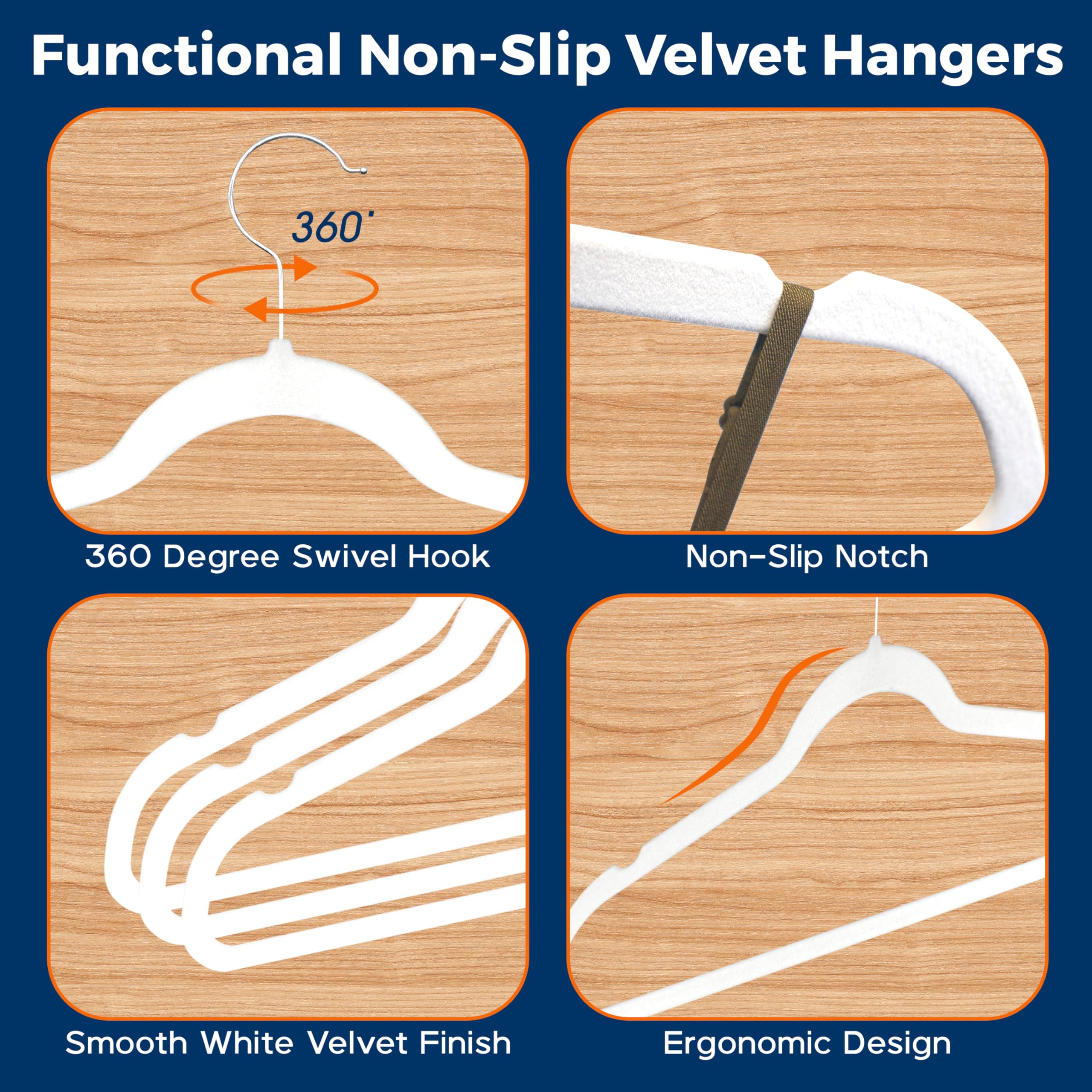 Premium Velvet Non-Slip Hangers for Clothes - Heavy Duty Coat Hanger Set with 360° Swivel Hook, Lightweight, Luxurious Velvet Finish, Versatile Hangers for Any Closet, Pack of 10 - White