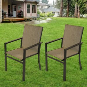 JRBIAOGE Patio Dining Chairs Set of 2, Outdoor Textilene Dining Chairs, Patio Furniture Chairs with Armrest for Backyard, Garden, Yard, Porch, Deck, Grey