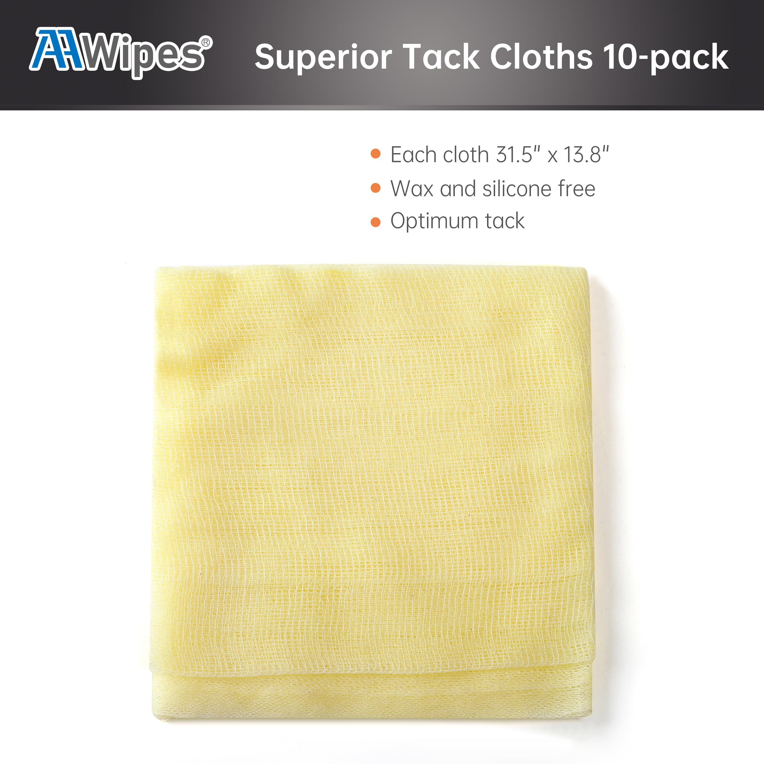 AAwipes Tack Cloth for Woodworking, Painting (Light Yellow, 18"x36", 10 Pcs) Sticky, Anti-Static Tack Rags for Automotive, Sanding, Cleaning, Dusting, Staining, Wax and Silicone Free (T0943)