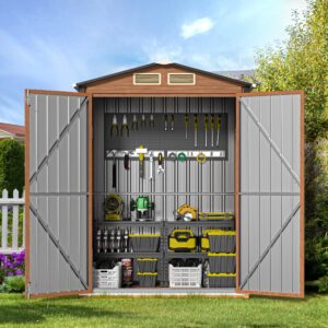 Florise Outdoor Storage Shed, 5x3 Ft Metal Steel Tiny House with Frame Floor & Lockable Door, Vertical Outside Storage Building for Garden, Backyard, Lawn, Patio Utility, Tool Storage