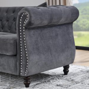 Sybrioka Velvet Loveseat Sofa Couches for Living Room,58" Small Love Seat 2 Seater Couch with Buttons Tufted, Gray Modern Chesterfield Upholstered Sofa Metal Legs, (Gray, 2 Seater)