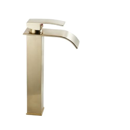 Brushed Gold Waterfall Faucet Bathroom Sink Faucets Hot Cold Water Mixer Crane Deck Mounted Single Hole Bath Tap Chrome Finished(Black)