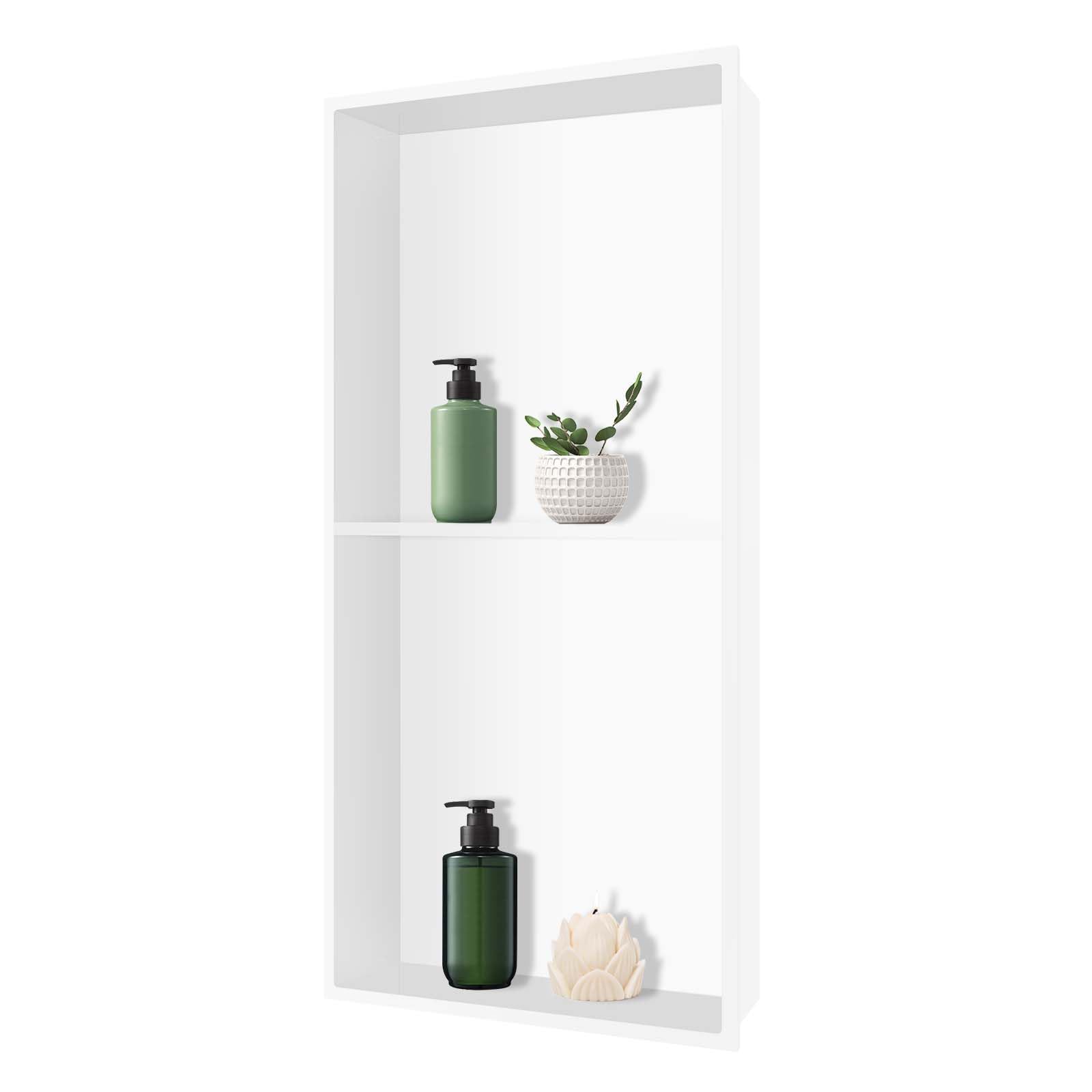 Greenspring 24" X 12" Shower Niche, Stainless Steel Shower Niche, Niche for Shower Wall, White Wall Niche Double Shelves, No Tile Needed Recessed Shower Shelf for Bathroom Storage