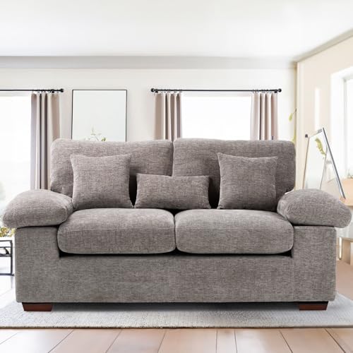 Living Room Loveseat Sofa Couch, 73" Love Seat Couch Sofa, Upholstered Chenille Living Room Sofa with Extra 3 Pillow, Removable Back Cushion-LightGrey