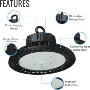 LEDMyplace UFO LED High Bay Light, 240W/220W/200W Adjustable, UFO Led Shop Lights, 36,000LM 4000K Cool White 0-10V Dimmable, 120-277V, Commercial Bay Lighting for Warehouse Factory Barn, Pack of 10