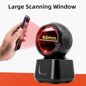 HXBER Barcode Scanner, 1D 2D QR Desktop Wired Barcode Scanner High-Speed Platform Hands-Free Automatic Sense Reader USB Port Plug&Play Compatible with Window Android System Image CMOS Sensor