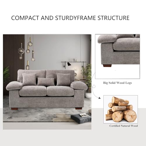 Living Room Loveseat Sofa Couch, 73" Love Seat Couch Sofa, Upholstered Chenille Living Room Sofa with Extra 3 Pillow, Removable Back Cushion-LightGrey