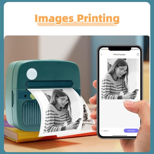 HXBER Mini Printer, Mini Pocket Printer Portable Thermal Instant Photo Printing Label Maker Machine BT Wireless Connect Compatible with Android or iOS APP Support Receipt Label Memo Sticker Notes