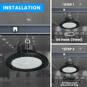 LEDMyplace UFO LED High Bay Light, 240W/220W/200W Adjustable, UFO Led Shop Lights, 36,000LM 4000K Cool White 0-10V Dimmable, 120-277V, Commercial Bay Lighting for Warehouse Factory Barn, Pack of 10