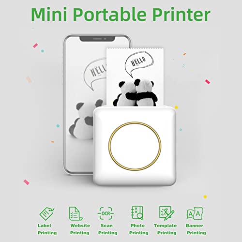 HXBER Mini Photo Printer, Mini Pocket Photo Printer Portable Thermal Printing Machine 203DPI Wireless BT Connection for Picture Lable DIY Handcraft List Meno Notes Journal Receipt Paper Instant