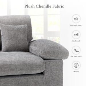 Living Room Loveseat Sofa Couch, 73" Love Seat Couch Sofa, Upholstered Chenille Living Room Sofa with Extra 3 Pillow, Removable Back Cushion-LightGrey