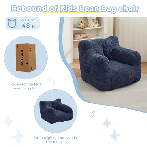 MAXYOYO Kids Sherpa Bean Bag Chair, Boucle Toddler Chair Toddler Bean Bag Couch for Girls and Boys, Teddy Lazy Sofa Accent Chair with Pocket for Playing, Navy