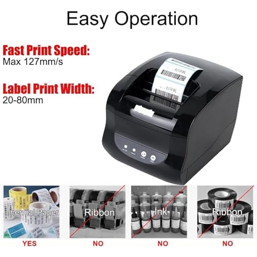 Thermal Label Maker, BT Thermal Shipping Label Printer, 80mm POS Receipt Printer with Auto Label Detection, Printing Width:76mm and Resolution 203DPI, for Home, Office & Small Business