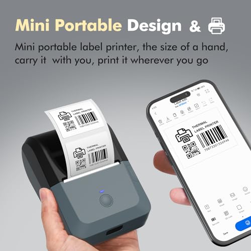 HXBER Label Printer, Label Maker Machine Mini Wireless BT Thermal Receipt Printer All in One BT Connect Price Tag DIY Date Journal Study Sticker Labeling Machine Compatible with iOS Android for Small