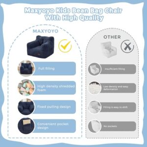 MAXYOYO Kids Sherpa Bean Bag Chair, Boucle Toddler Chair Toddler Bean Bag Couch for Girls and Boys, Teddy Lazy Sofa Accent Chair with Pocket for Playing, Navy