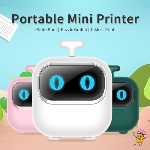 HXBER Mini Printer, Mini Pocket Printer Portable Thermal Instant Photo Printing Label Maker Machine BT Wireless Connect Compatible with Android or iOS APP Support Receipt Label Memo Sticker Notes