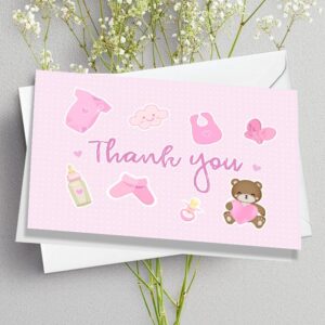 BRT Bearingshui Baby Shower Thank You Cards with Envelopes and stickers Total 24PK, 4x6 Inches Baby Girl Shower Thank You Cards