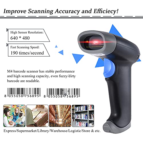 USB Barcode Scanner,HXBER 2D QR 1D USB Barcode Scanner CCD Red Light PDF417 Screen Scanning Bar Code Reader Support Multiple Language for Wechat Alipay Mobile Payment