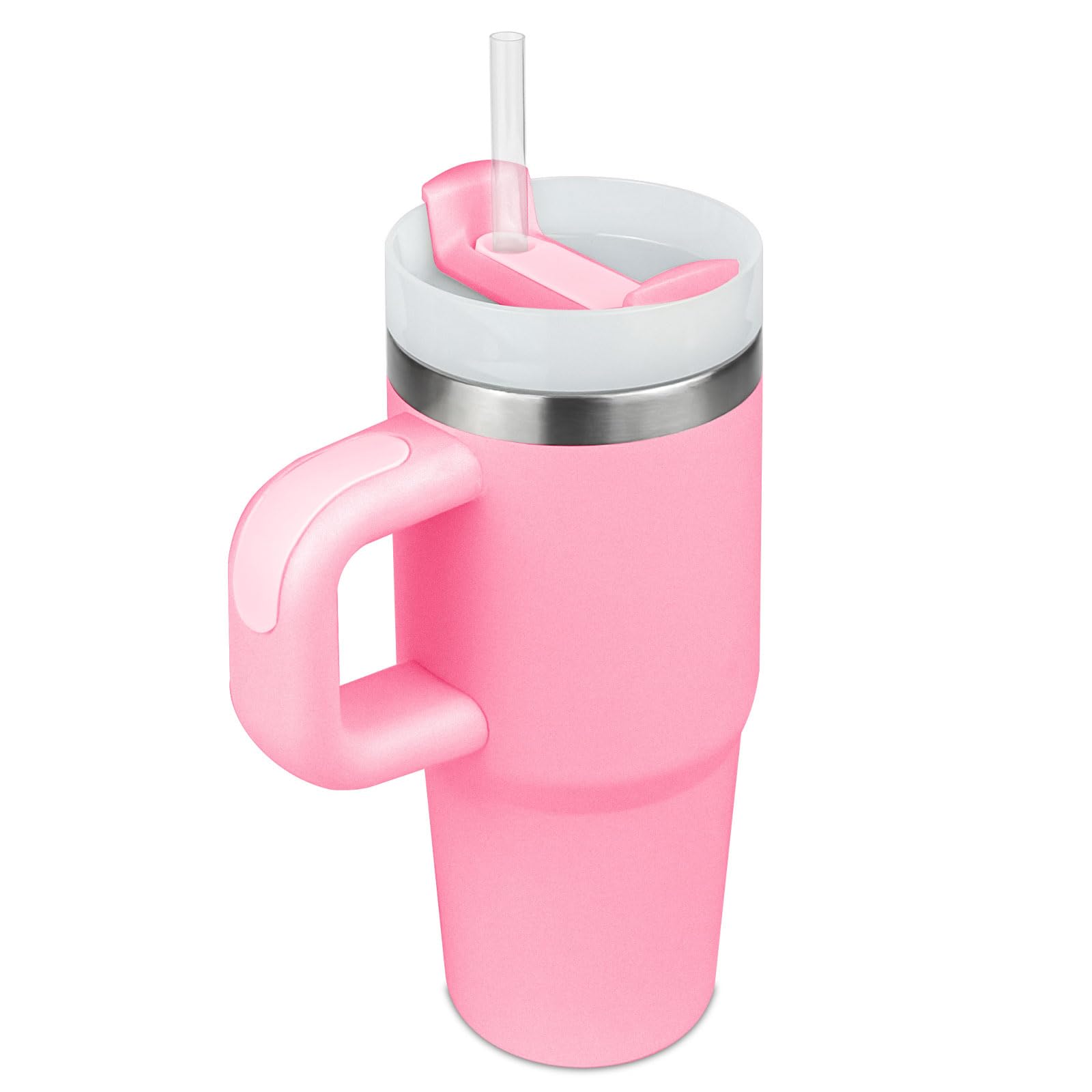 BAISHIDA 14 oz Tumbler with Handle and Straw, 14oz Tumbler with Lid and Straw for Kids Stainless Steel Tumblers, Car Mug Outdoor Sports Travel Gift (Pink)