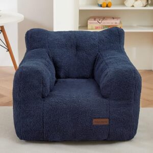 maxyoyo kids sherpa bean bag chair, boucle toddler chair toddler bean bag couch for girls and boys, teddy lazy sofa accent chair with pocket for playing, navy