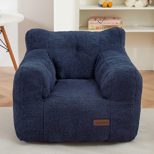 MAXYOYO Kids Sherpa Bean Bag Chair, Boucle Toddler Chair Toddler Bean Bag Couch for Girls and Boys, Teddy Lazy Sofa Accent Chair with Pocket for Playing, Navy