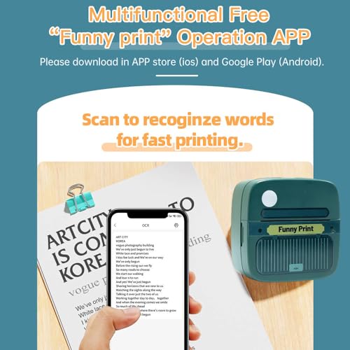 HXBER Mini Printer, Mini Pocket Printer Portable Thermal Instant Photo Printing Label Maker Machine BT Wireless Connect Compatible with Android or iOS APP Support Receipt Label Memo Sticker Notes