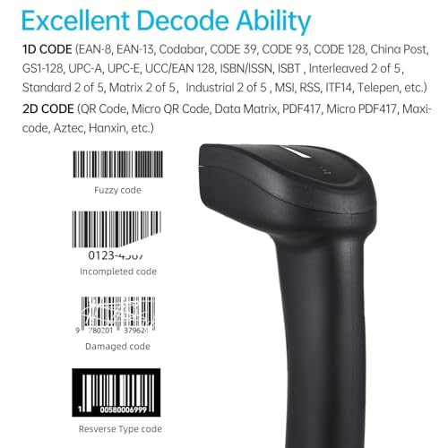 Barcode Scanner,HXBER 2D Wireless BT+2.4G Barcode Scanner Handheld USB Wired 1D Bar Code Reader Manual Trigger 640*480 CMOS Scanning Support Paper and Screen Code Compatible with Windows Android MAC