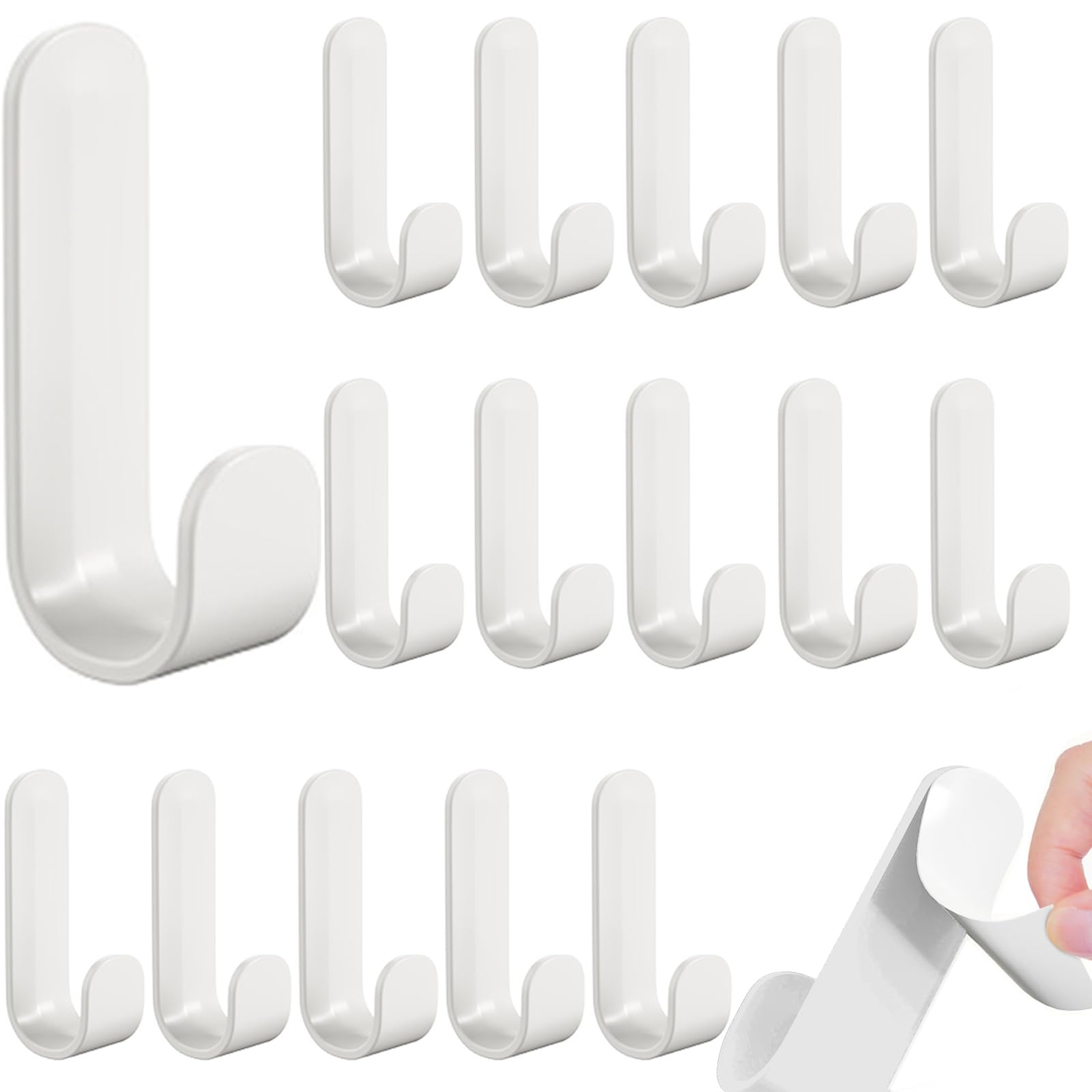 DueHoppee 16 Pack Plastic Adhesive Hooks,Damage-Free Hooks Holder,Key Holder,Cute Key Hooks,J-Shaped Decorative Wall Hooks for Hanging Hat Cup Glass Headset Towel (White)