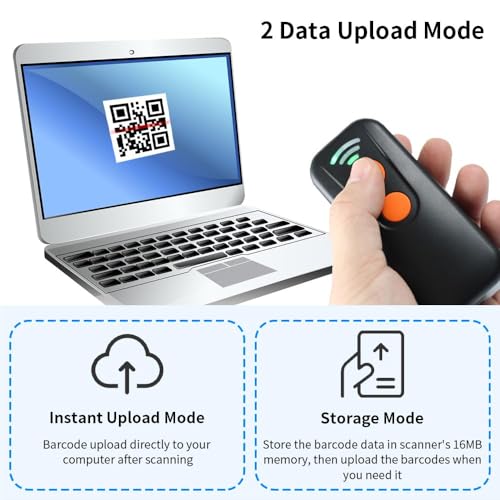 HXBER Barcode Scanner, 2D 1D QR Barcode Scanner 3 in 1 BT & 2.4GHz Wireless & Wired Connection Sound and Vibrator Prompt Support Offline Storage Compatible with Windows Android Linux Mac for