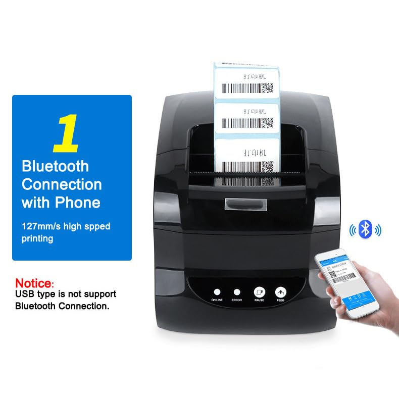 Thermal Label Maker, BT Thermal Shipping Label Printer, 80mm POS Receipt Printer with Auto Label Detection, Printing Width:76mm and Resolution 203DPI, for Home, Office & Small Business