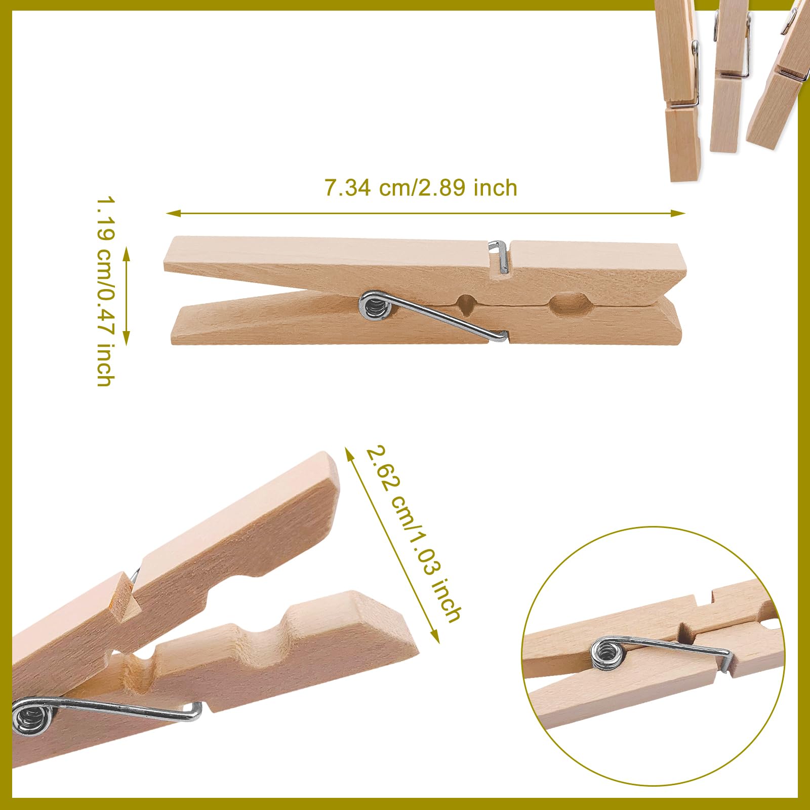 Wooden Clothes Pins, 100 Pack, 2.9 Inch, Large Natural Birchwood, Rust and Moisture Resistant, Heavy Duty Wooden Clothespins, Clothes Pins for Craft, Wooden Clips for Pictures