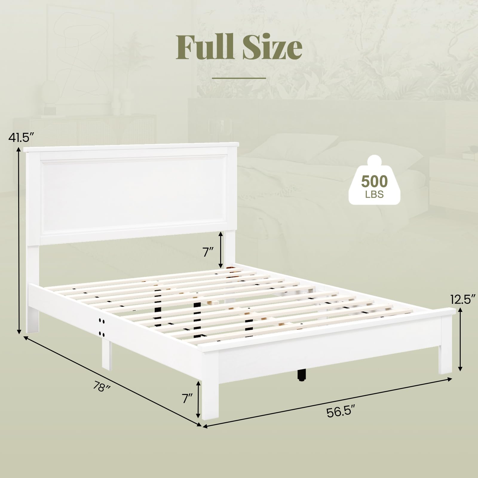 Giantex Wood Full Platform Bed Frame with Headboard, Mid Century Bed Frame with Solid Wood Legs & Wooden Slat Support, No Box Spring Needed, White Bed