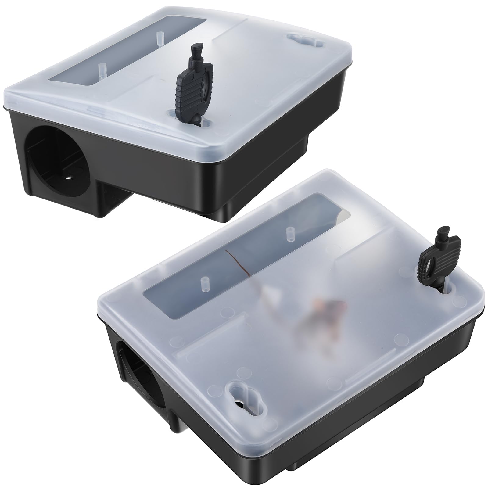 Qualirey 2 Pcs Rat Bait Station Boxes with Key, Rat Trap Boxes with Transparent Lid Heavy Duty Bait Blocks for Mice and Rats Plastic Mouse Bait Traps for Garden Home Outdoor