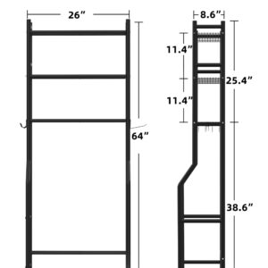 Livilord Over Toilet Storage Shelf, 3-Tier Freestanding Over The Toilet Storage, Metal Bathroom Shelves with Paper Holder and 4 Hooks, Above Toilet Shelf for Bathroom Storage, Black