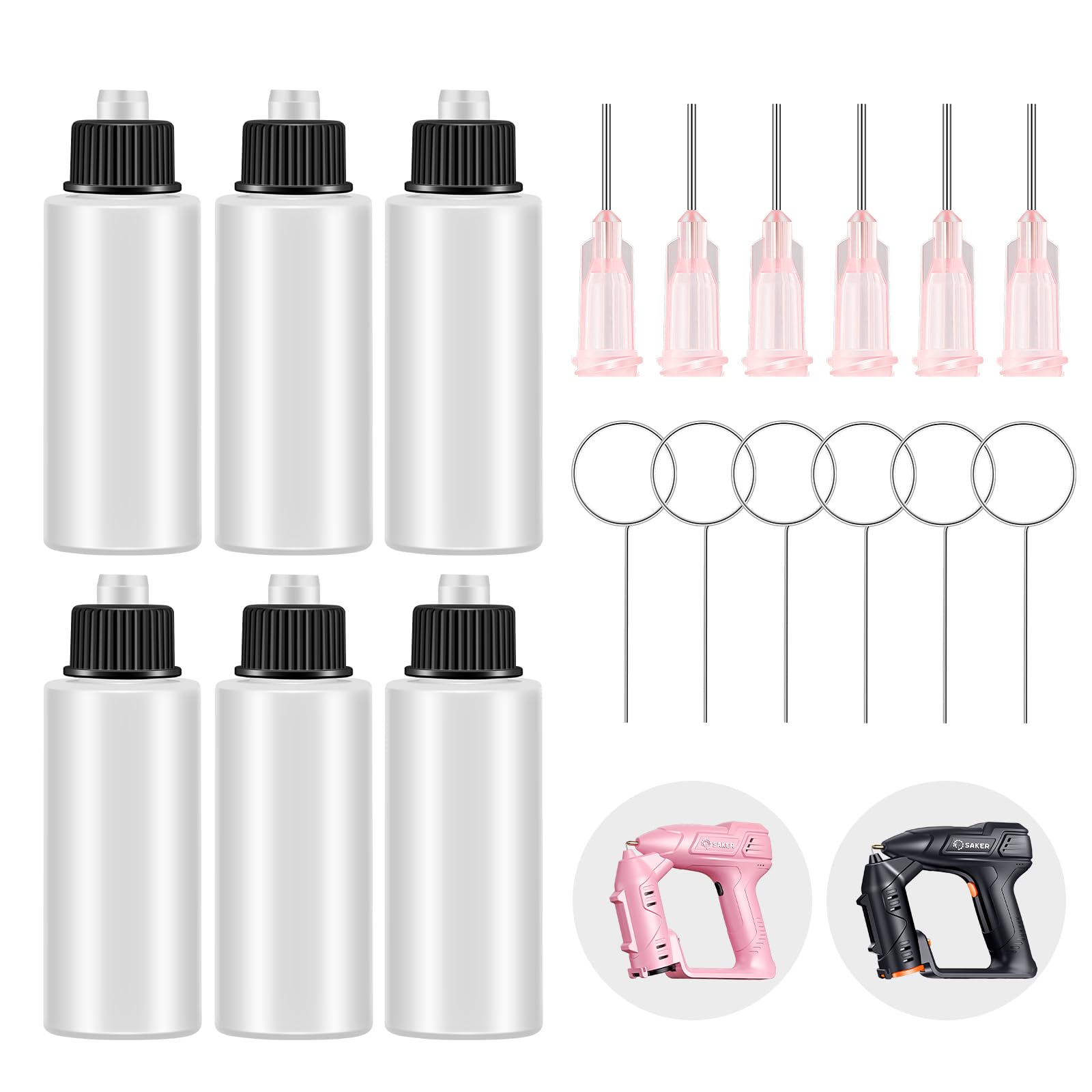 Saker Spray Bottles Set for Saker Paint Sprayer Gun 6 Spray Bottles 6 Spray Nozzles and 6 Nozzle Cleaning Needles for Saker Paint Sprayer SK-SG04B SK-SG08A