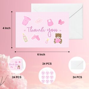 BRT Bearingshui Baby Shower Thank You Cards with Envelopes and stickers Total 24PK, 4x6 Inches Baby Girl Shower Thank You Cards