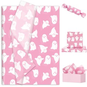 jarthenaamcs 100 sheets halloween tissue paper pink ghost gift wrapping paper for diy arts crafts holiday party, 14 x 20 inch