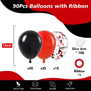 HKYOOD Red and Black Balloons - 90Pcs 12 inch Red and Black Latex Balloons with Confetti Balloon for Birthday Wedding Baby Shower Anniversary Graduation Prom Casino Themed Party